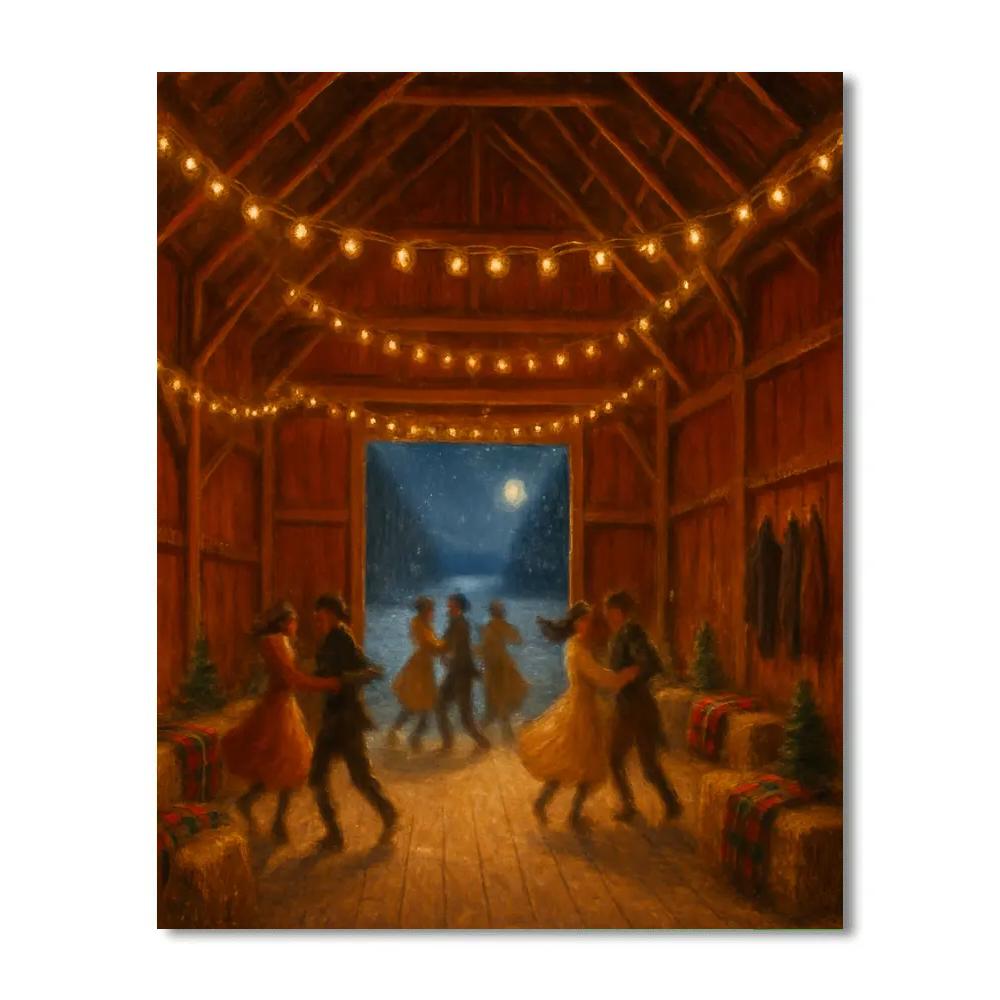 Winter Barn Dance With String Lights Numbered painting kits