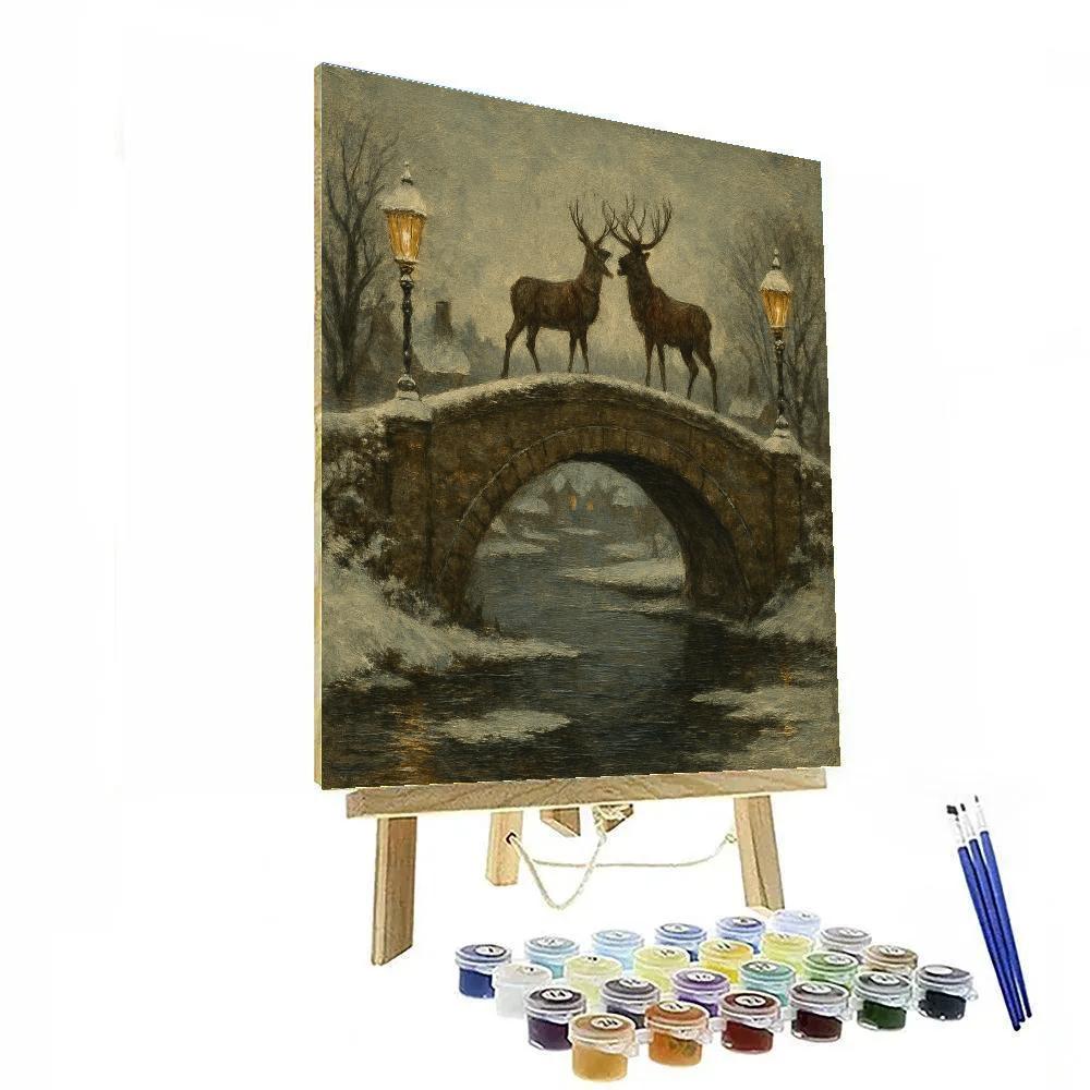 Reindeer Crossing At The Old Stone Bridge paint by numbers