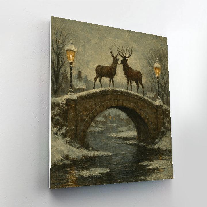 Reindeer Crossing At The Old Stone Bridge paint by numbers