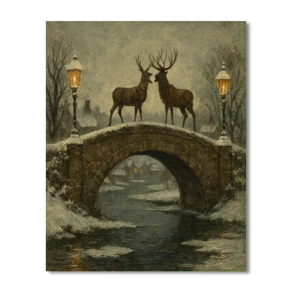 Reindeer Crossing At The Old Stone Bridge paint by numbers