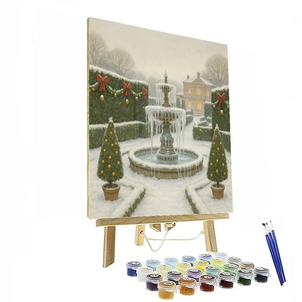 Christmas Garden With Frozen Fountain Painting by numbers kit