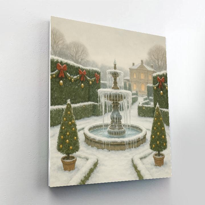 Christmas Garden With Frozen Fountain Painting by numbers kit