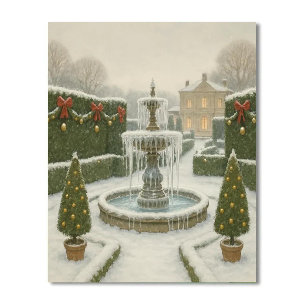 Christmas Garden With Frozen Fountain Painting by numbers kit