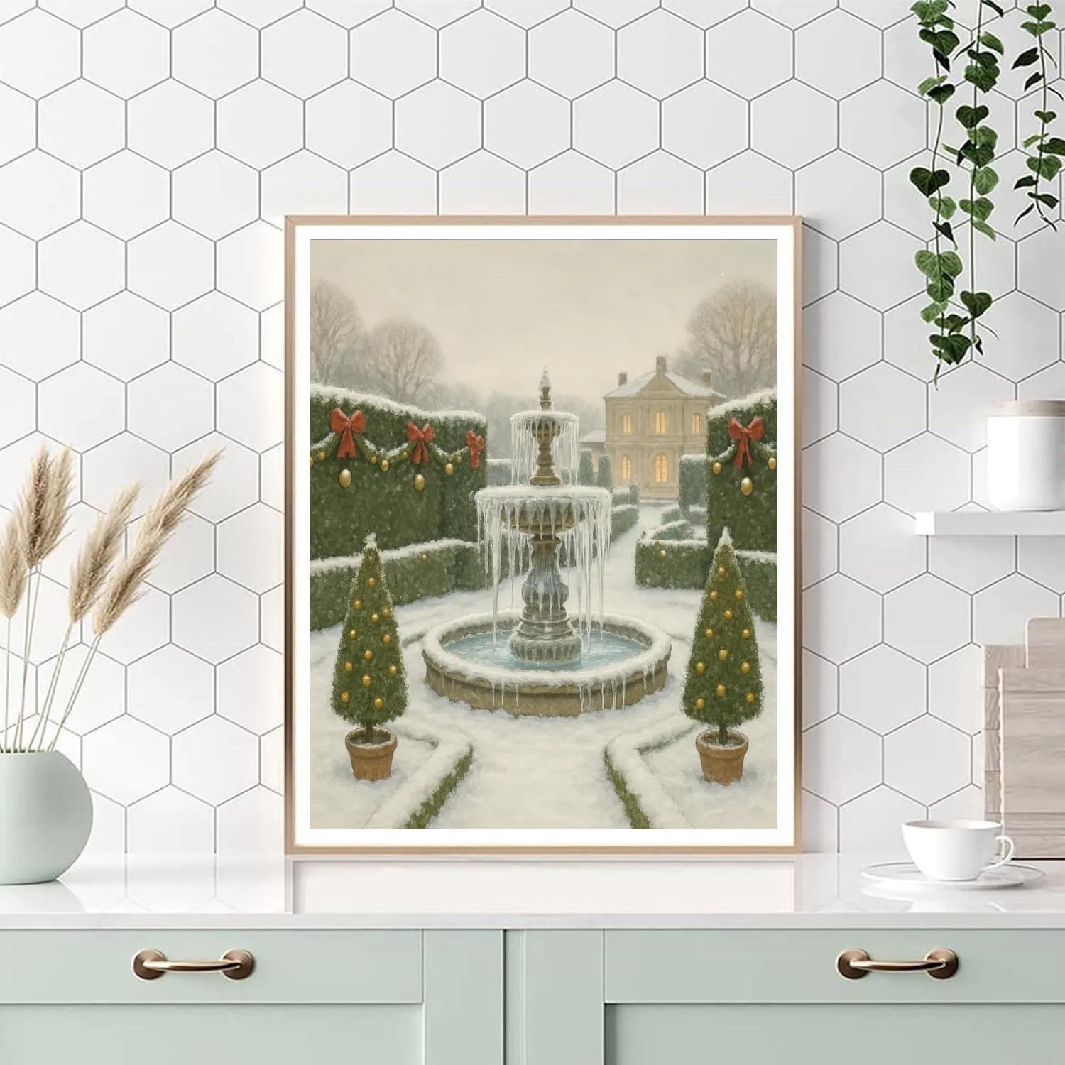 Christmas Garden With Frozen Fountain Painting by numbers kit