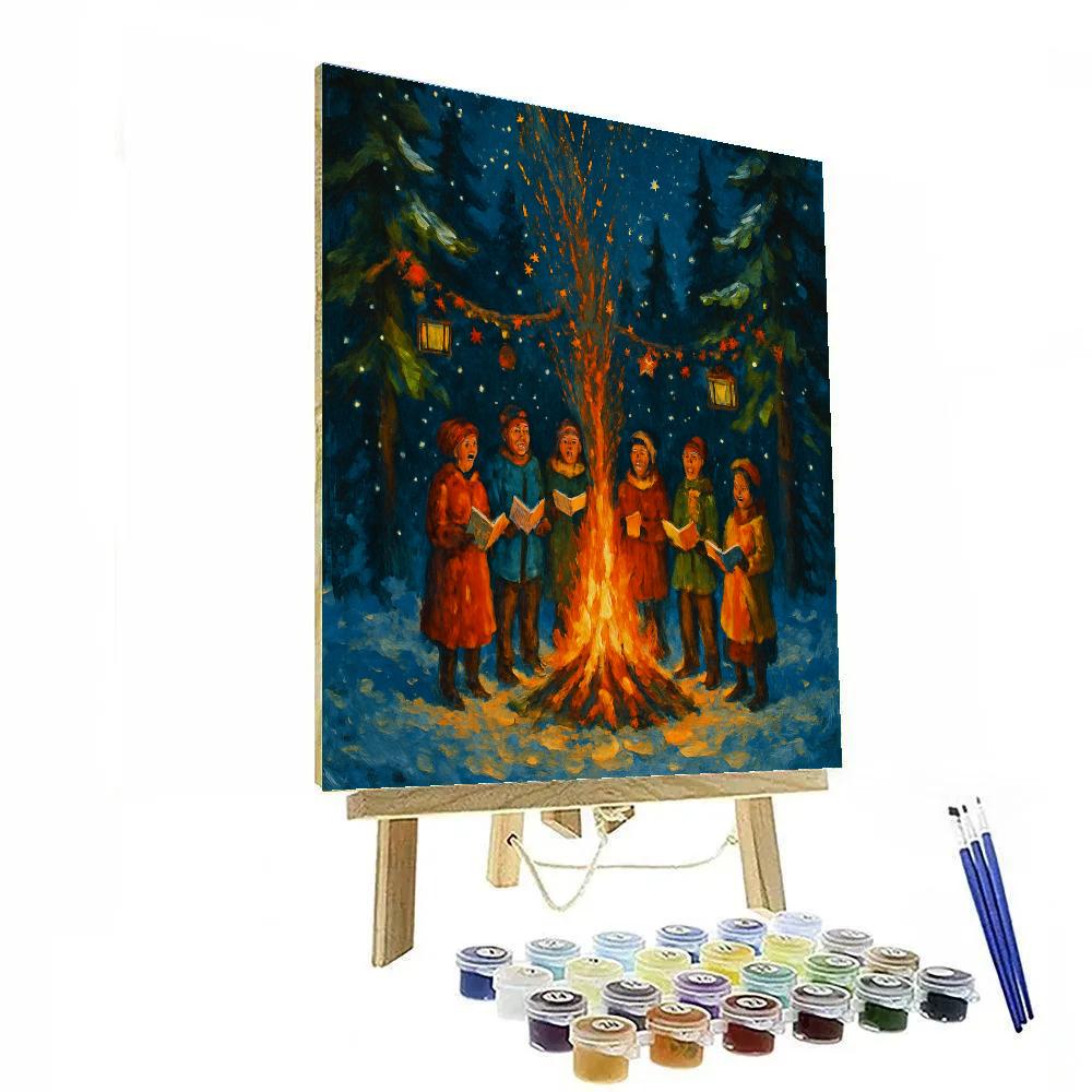 Winter Forest Caroling By Bonfire paint by number
