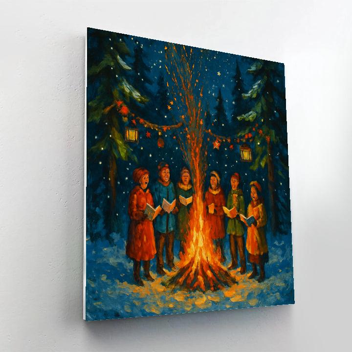 Winter Forest Caroling By Bonfire paint by number