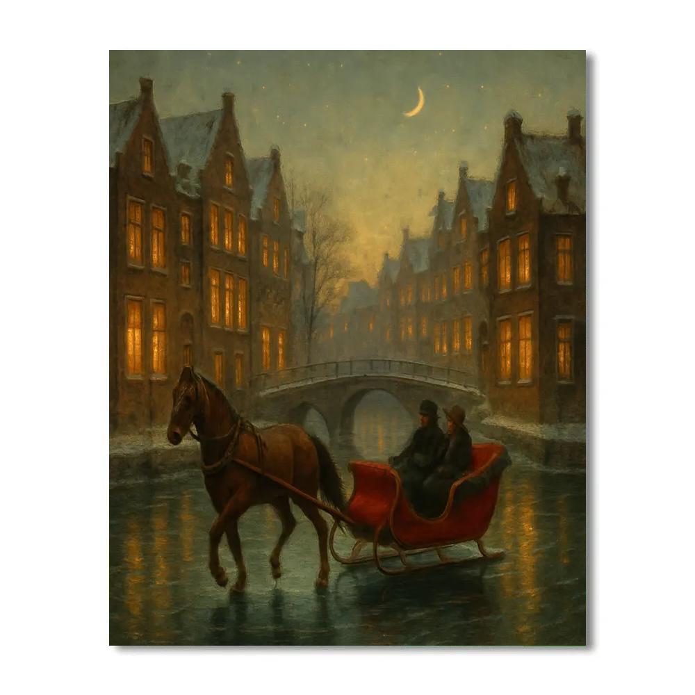 Christmas Sleigh On The Frozen Canal Paint by numbers kits