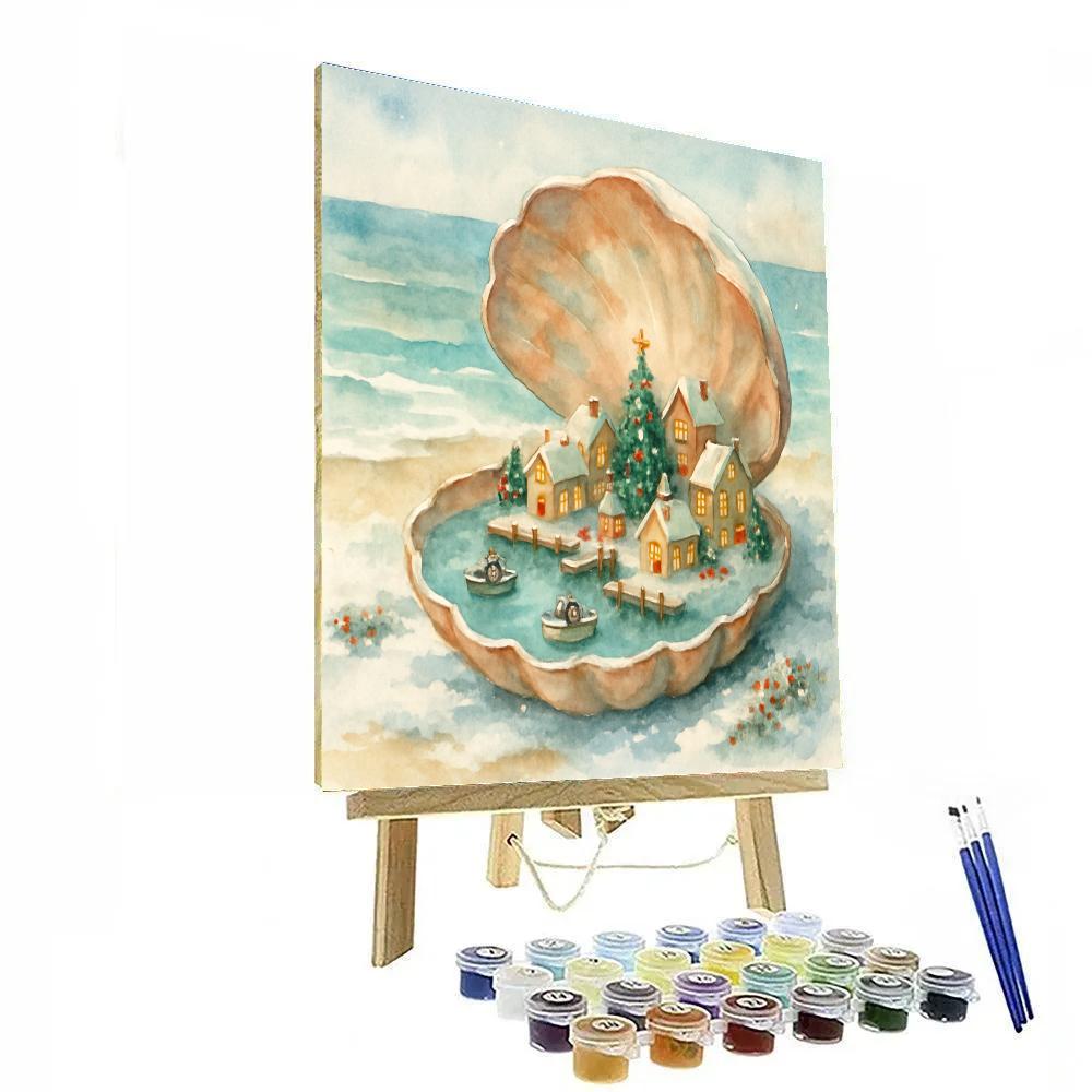 Tiny Christmas Harbor In A Seashell Numbered painting kits
