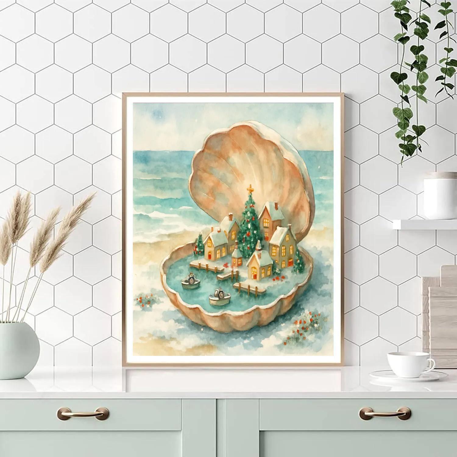 Tiny Christmas Harbor In A Seashell Numbered painting kits