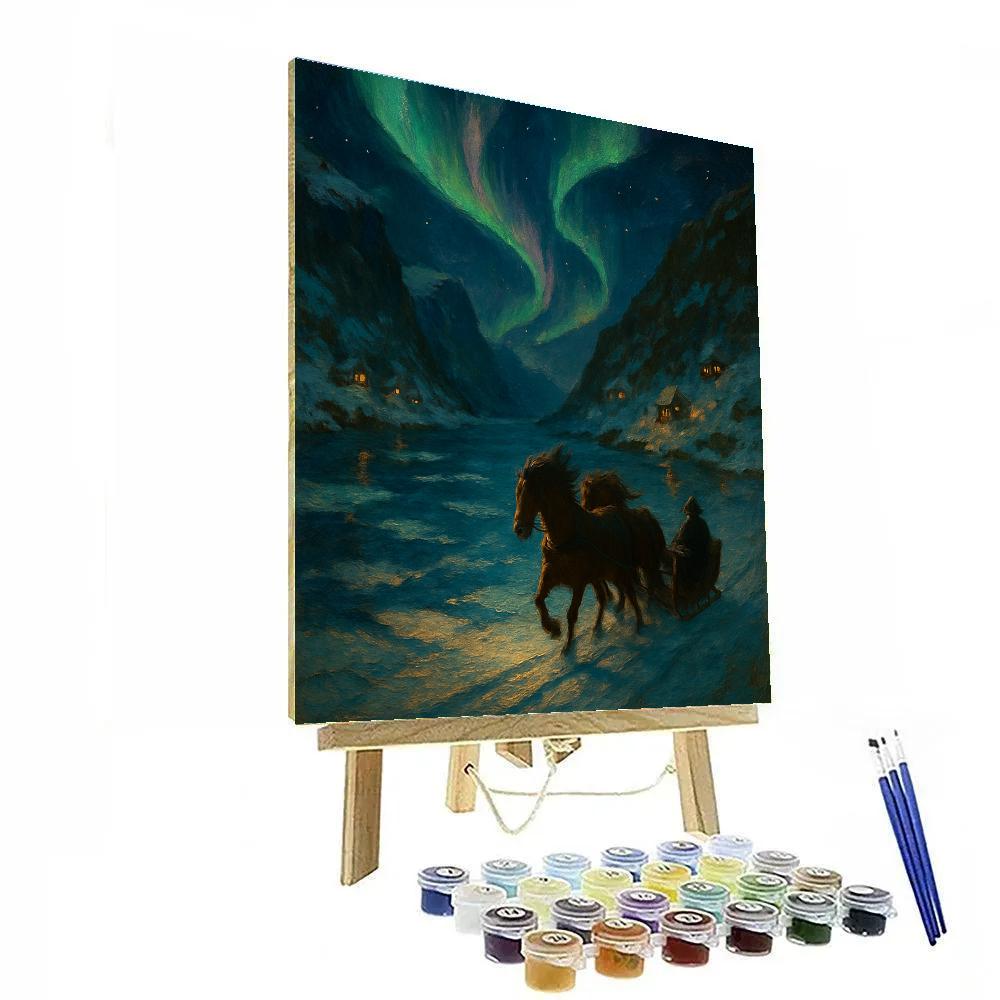 Aurora Sleigh Above Frozen Fjord Painting by numbers kit