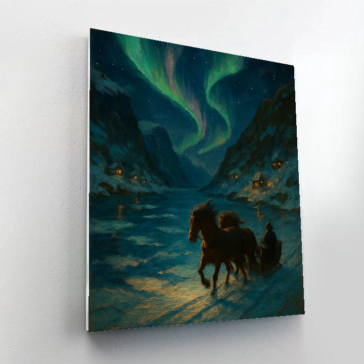 Aurora Sleigh Above Frozen Fjord Painting by numbers kit