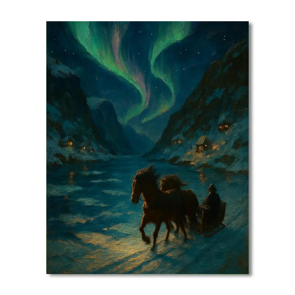 Aurora Sleigh Above Frozen Fjord Painting by numbers kit