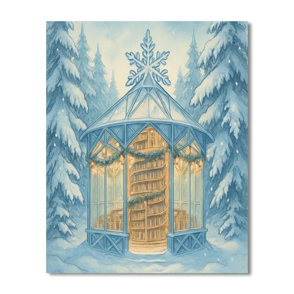 Snowflake Library In The Pine Woods Numbered painting kits