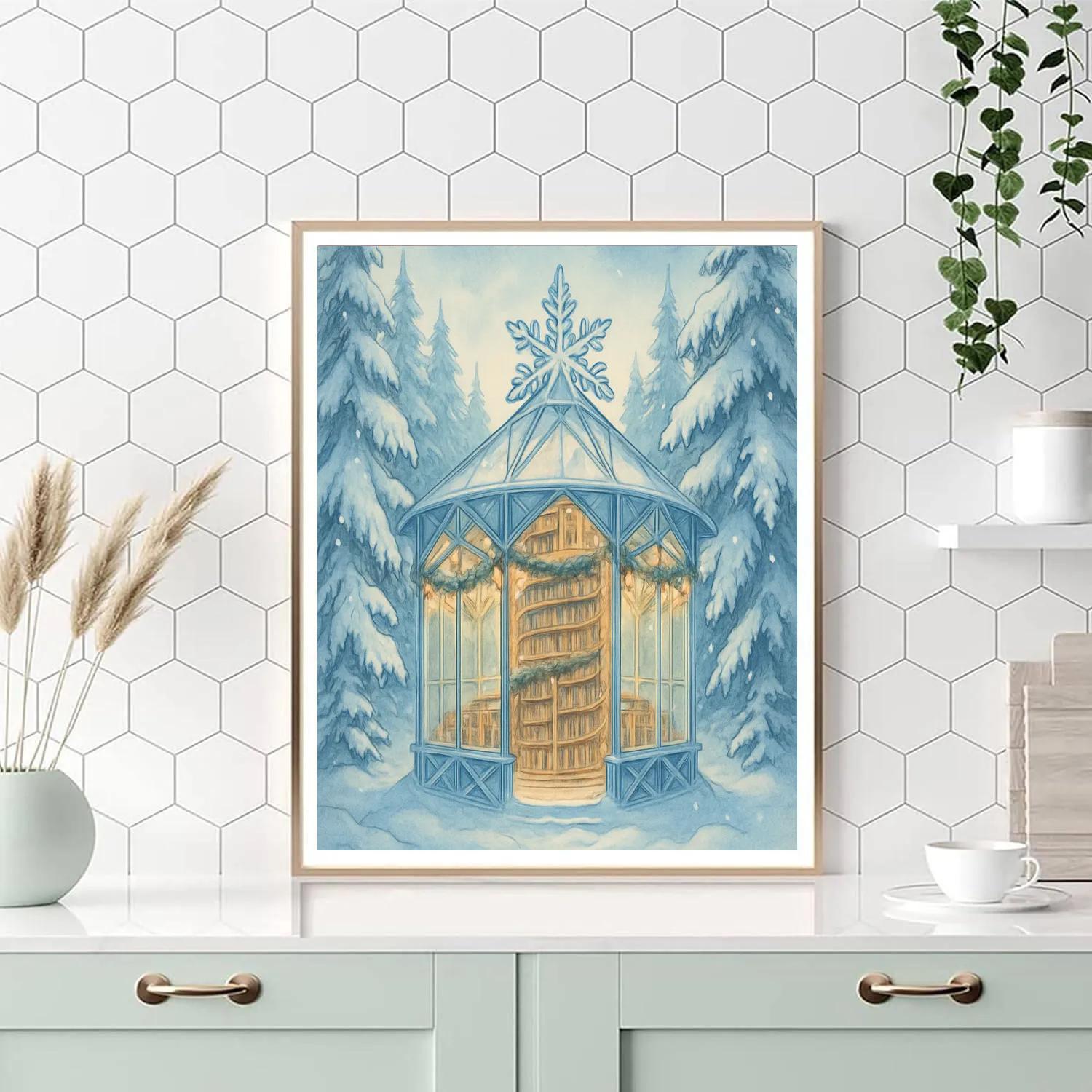 Snowflake Library In The Pine Woods Numbered painting kits