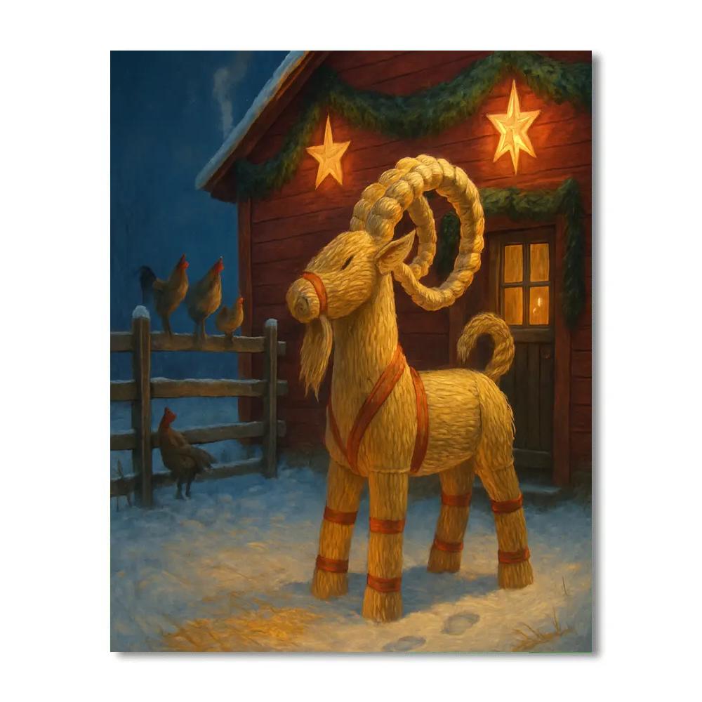 Yule Goat Beside The Barn Lanterns Paint by numbers kits