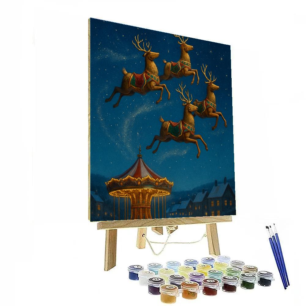 Snowy Carousel Reindeer Midnight Flight Painting by numbers kit