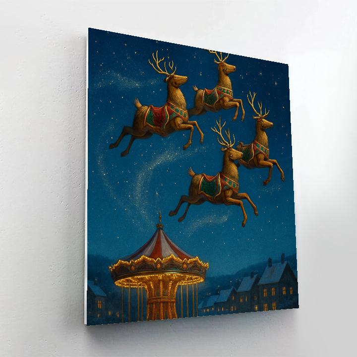 Snowy Carousel Reindeer Midnight Flight Painting by numbers kit