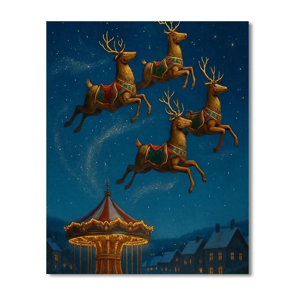 Snowy Carousel Reindeer Midnight Flight Painting by numbers kit