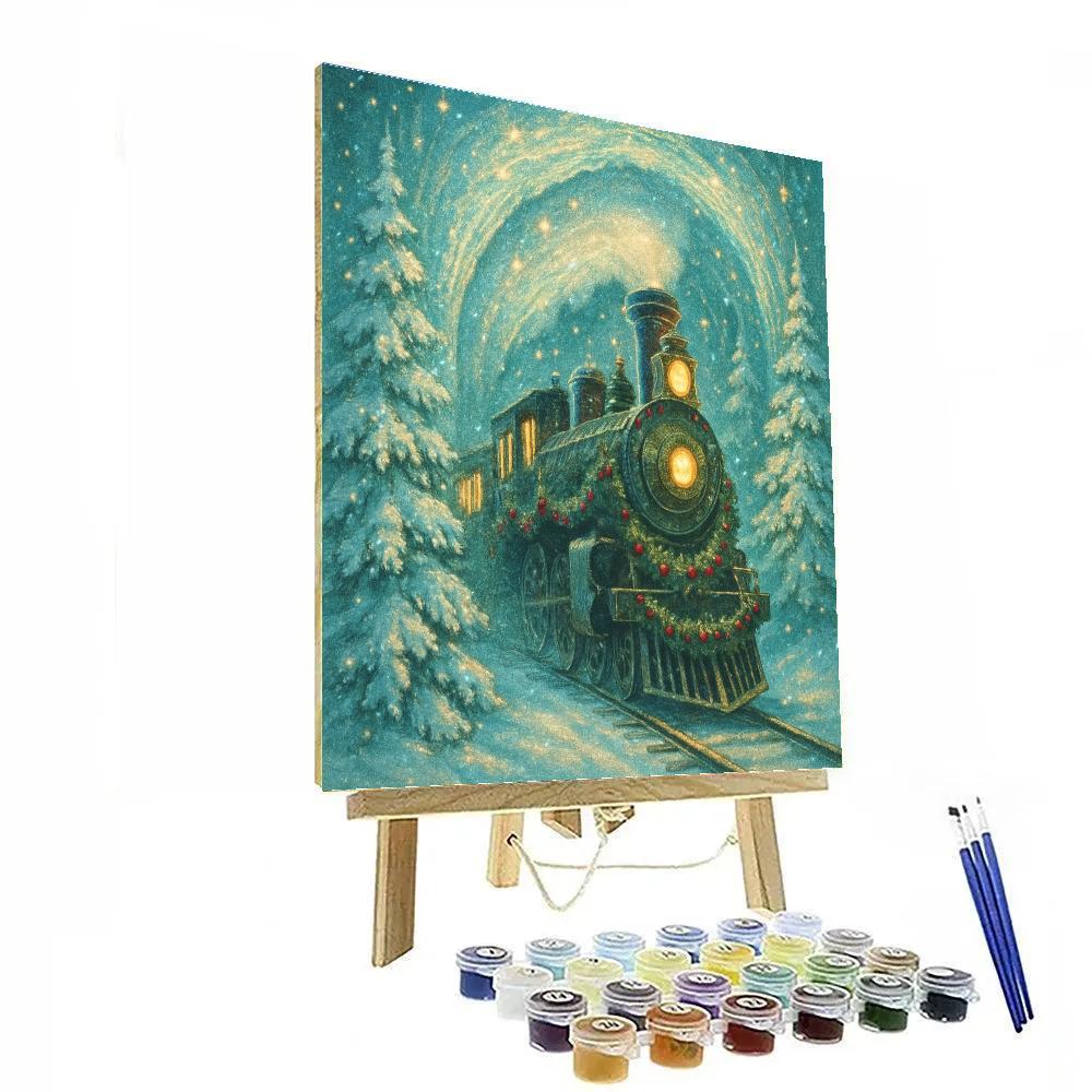 Glistening Winter Train Through Crystal Tunnel paint by numbers