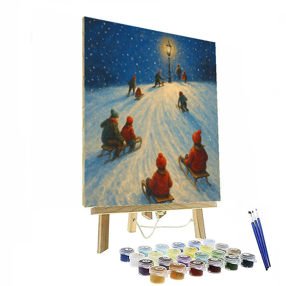Starlit Sledding Hill On Christmas Eve Paint by numbers kits