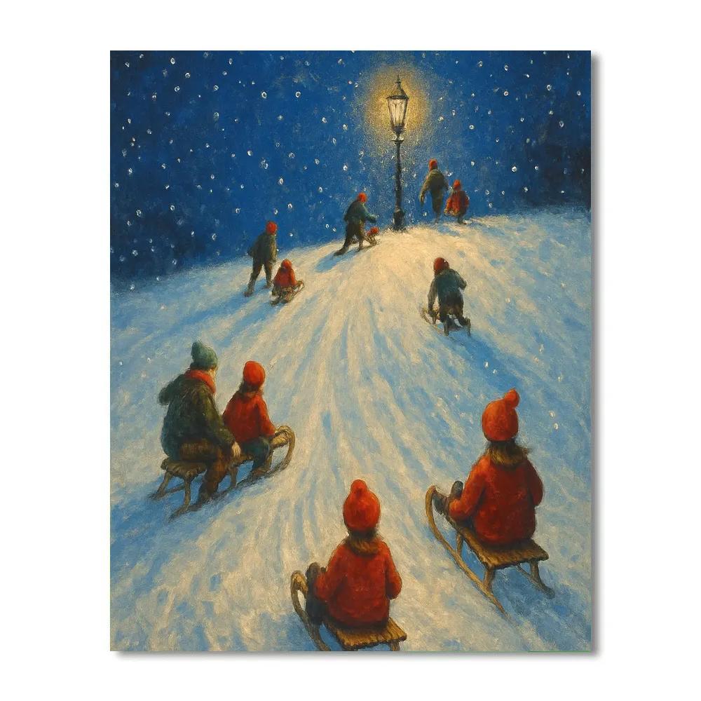 Starlit Sledding Hill On Christmas Eve Paint by numbers kits