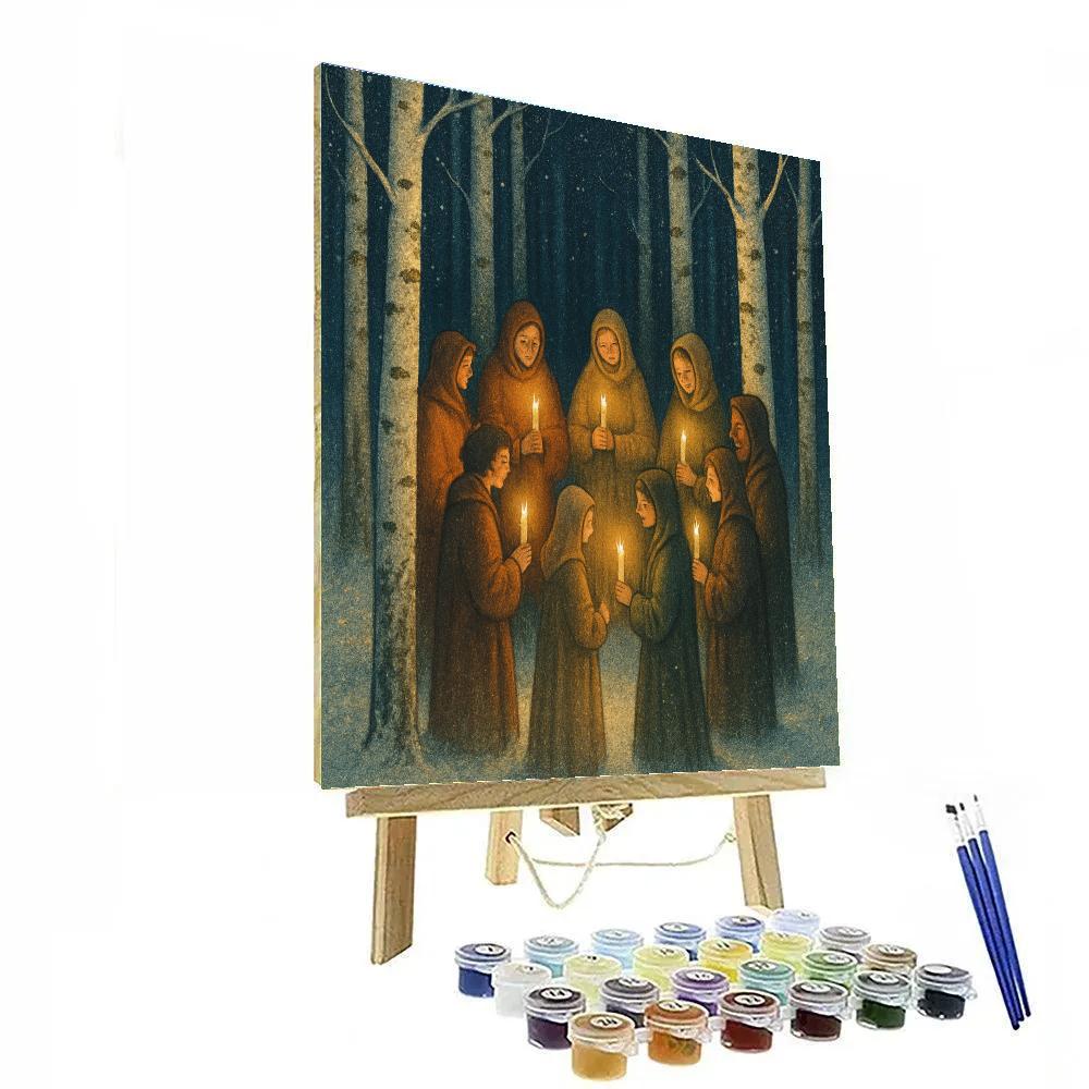 Candlelit Choir In The Birch Grove Number painting