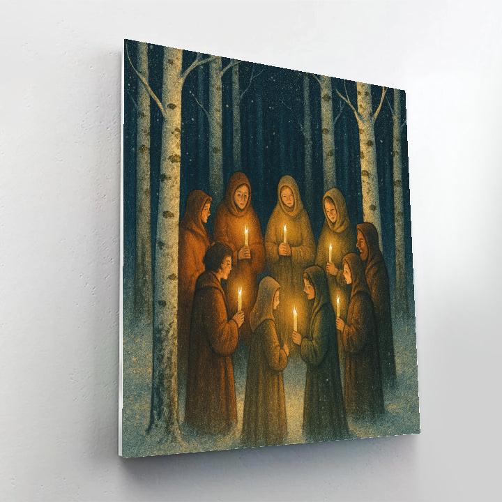 Candlelit Choir In The Birch Grove Number painting