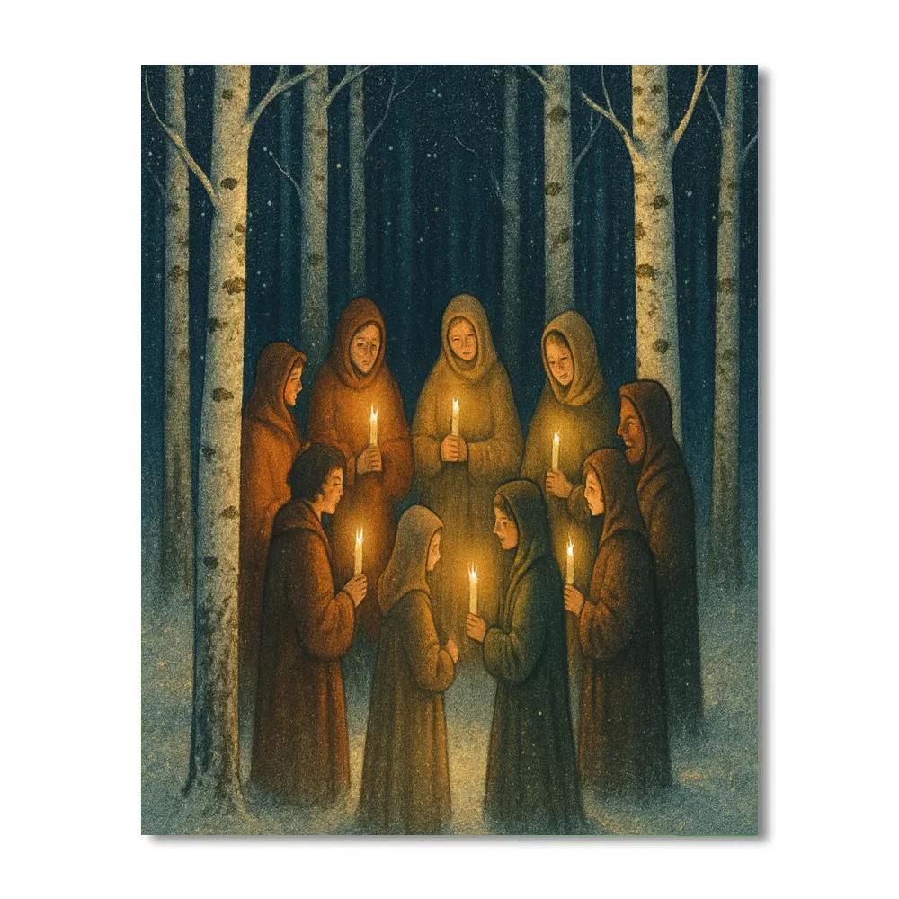 Candlelit Choir In The Birch Grove Number painting