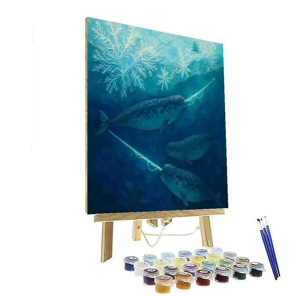 Christmas Narwhals Under Polar Ice paint by number