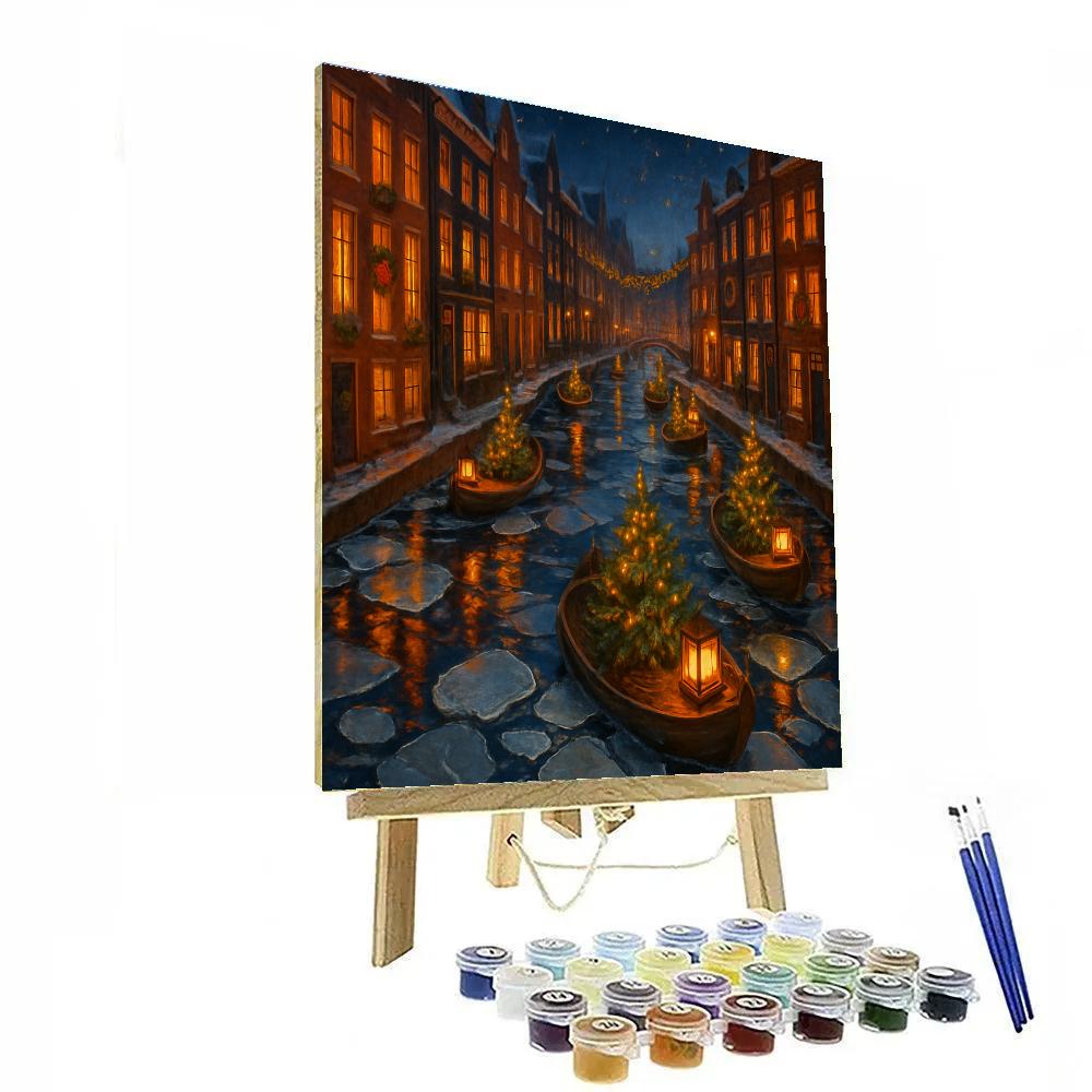 Frozen Canal Christmas Boat Parade painting number kit