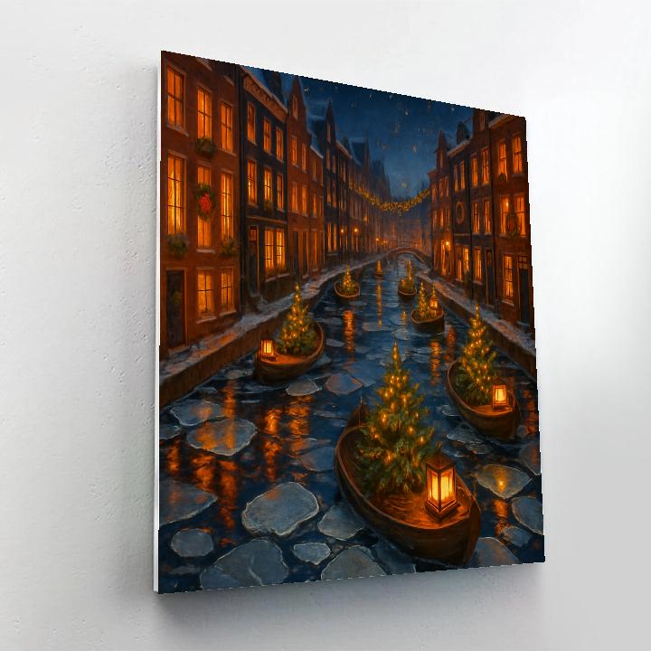 Frozen Canal Christmas Boat Parade painting number kit