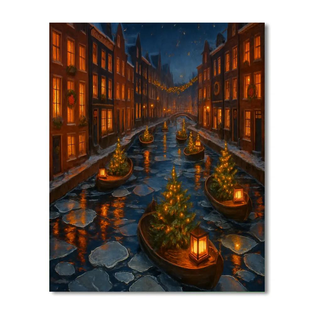 Frozen Canal Christmas Boat Parade painting number kit