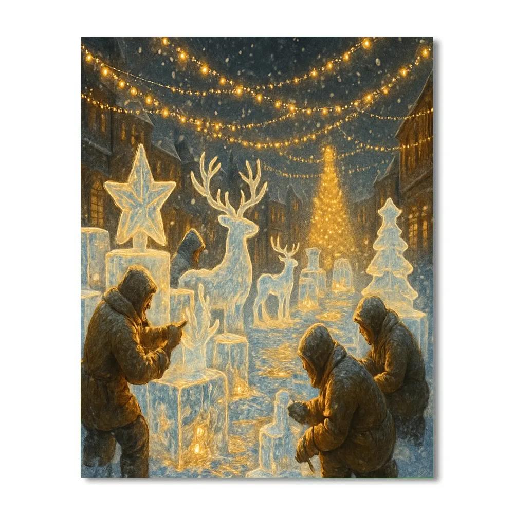 Holiday Ice Sculptors Under Fairy Lights Paint by numbers art