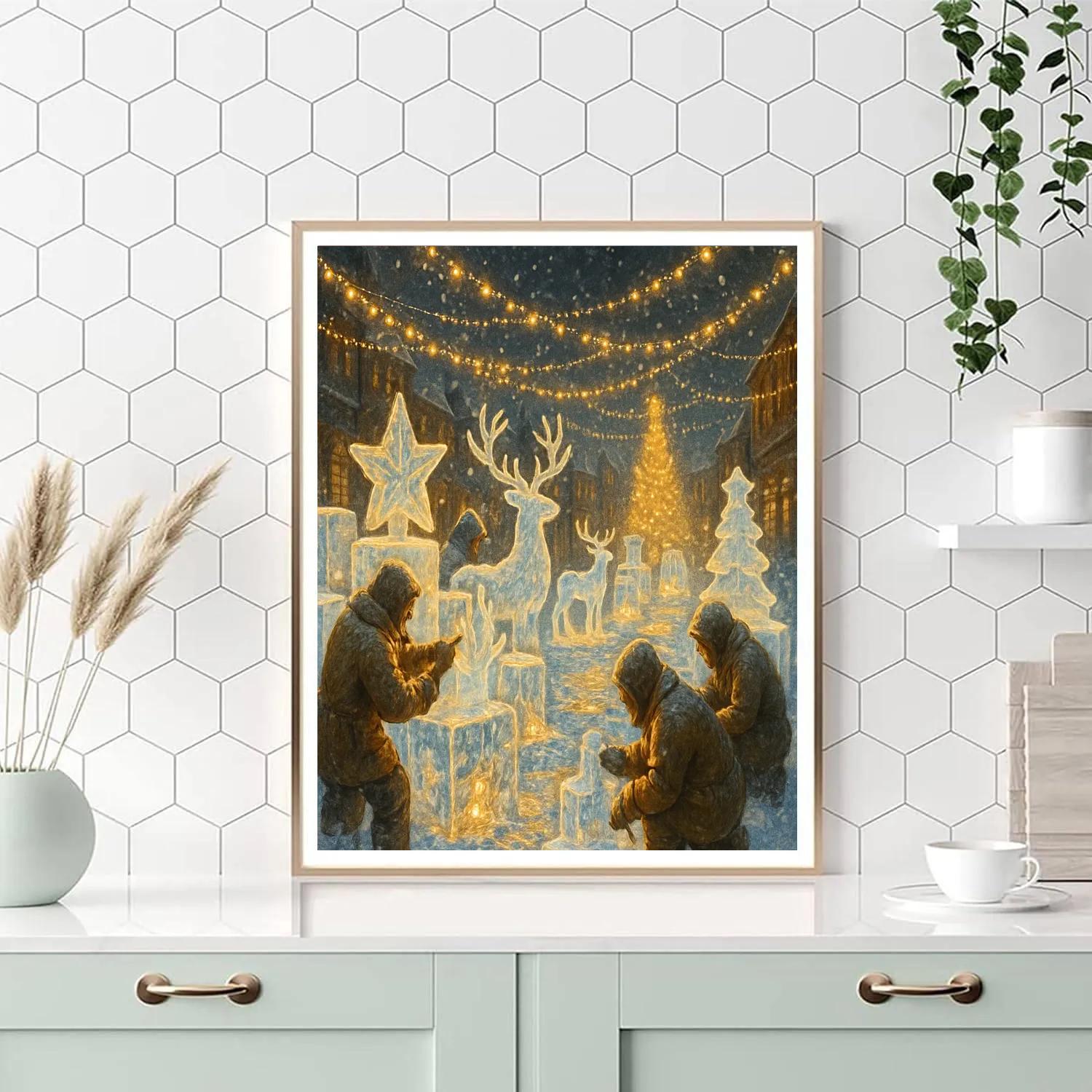 Holiday Ice Sculptors Under Fairy Lights Paint by numbers art