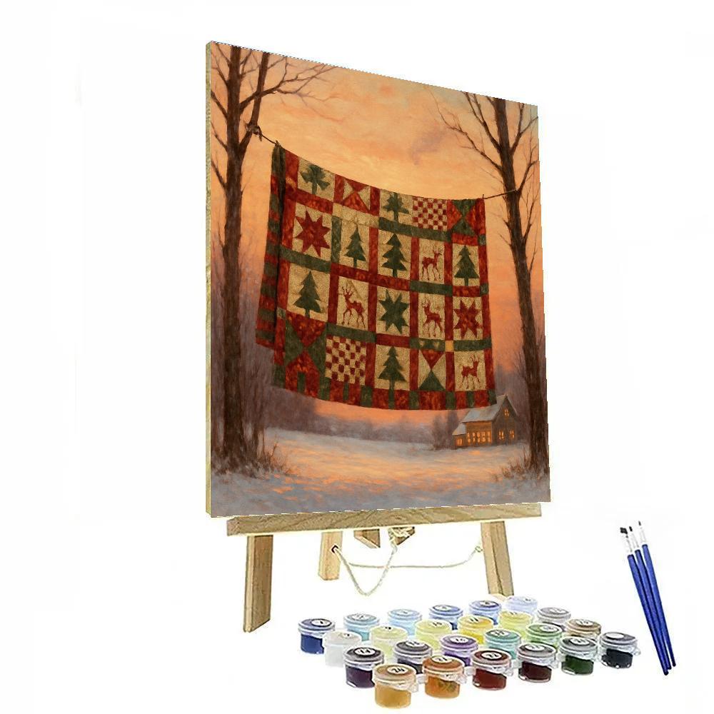 Christmas Quilt Drying On The Snowline paint by number
