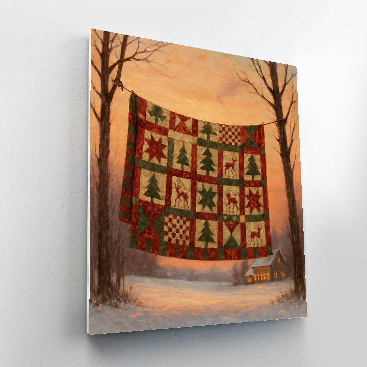 Christmas Quilt Drying On The Snowline paint by number