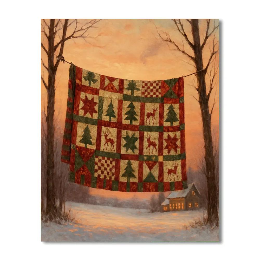 Christmas Quilt Drying On The Snowline paint by number