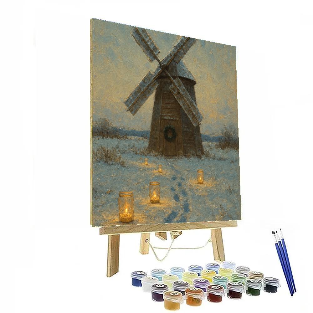 Frosted Windmill In Candlelit Fields paint by color