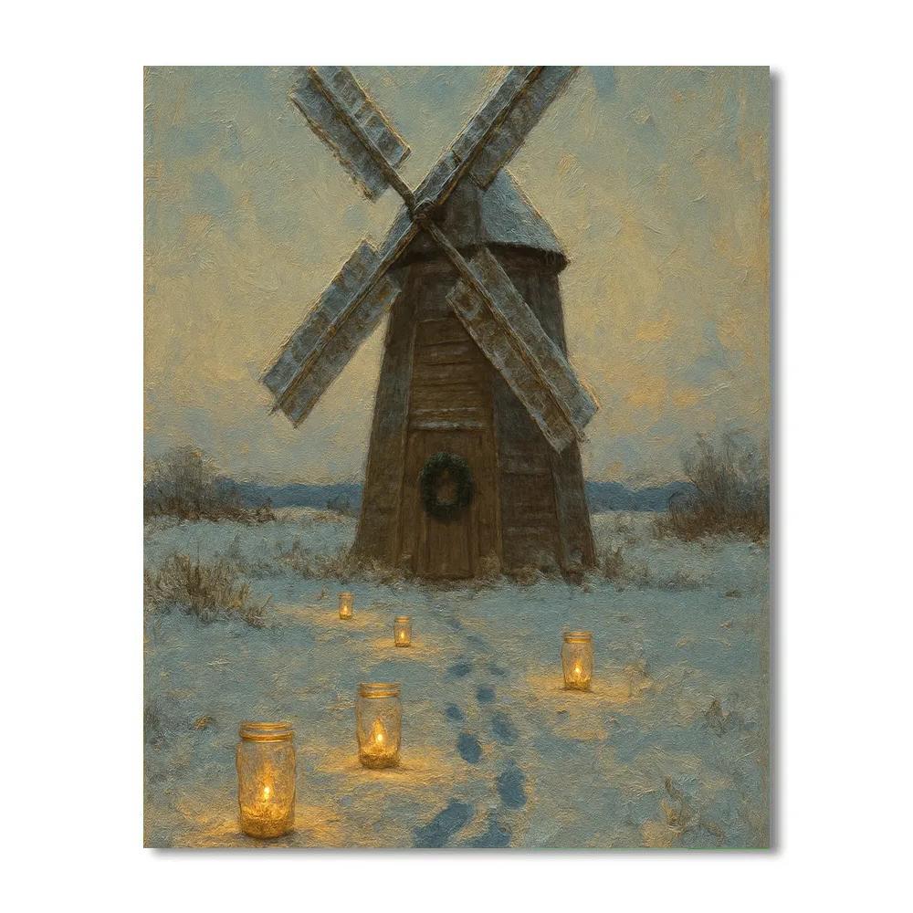 Frosted Windmill In Candlelit Fields paint by color