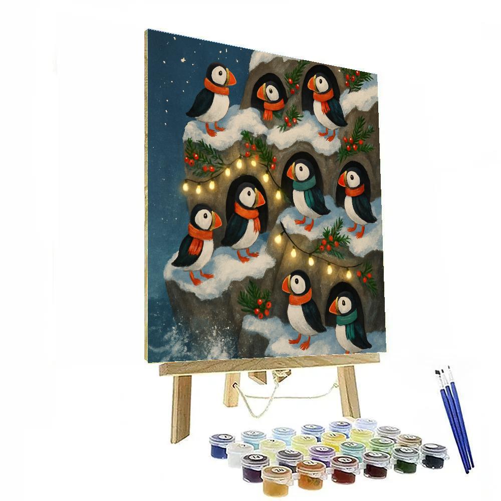 Arctic Puffin Christmas Cliffside Paint by numbers kits