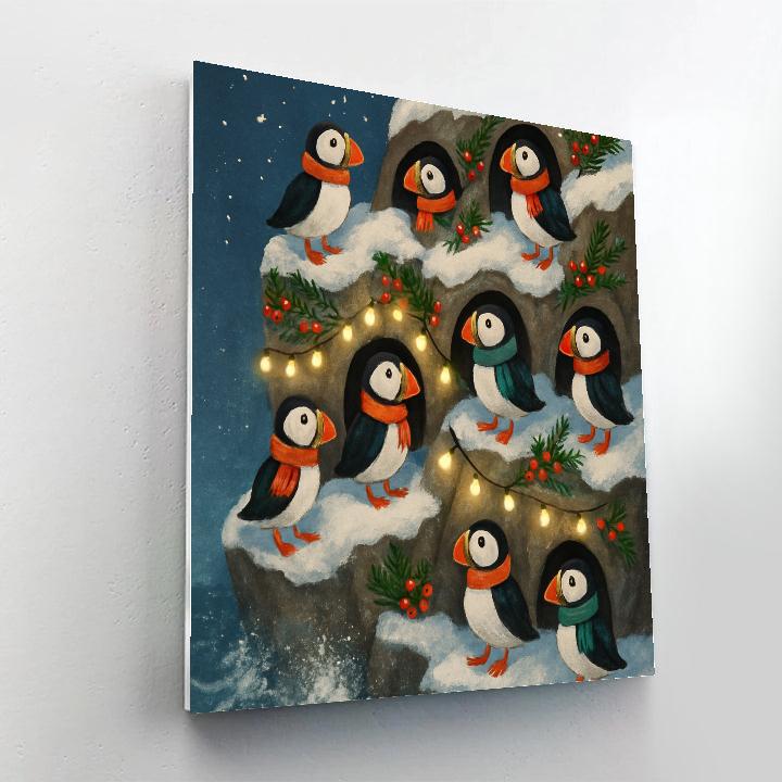Arctic Puffin Christmas Cliffside Paint by numbers kits