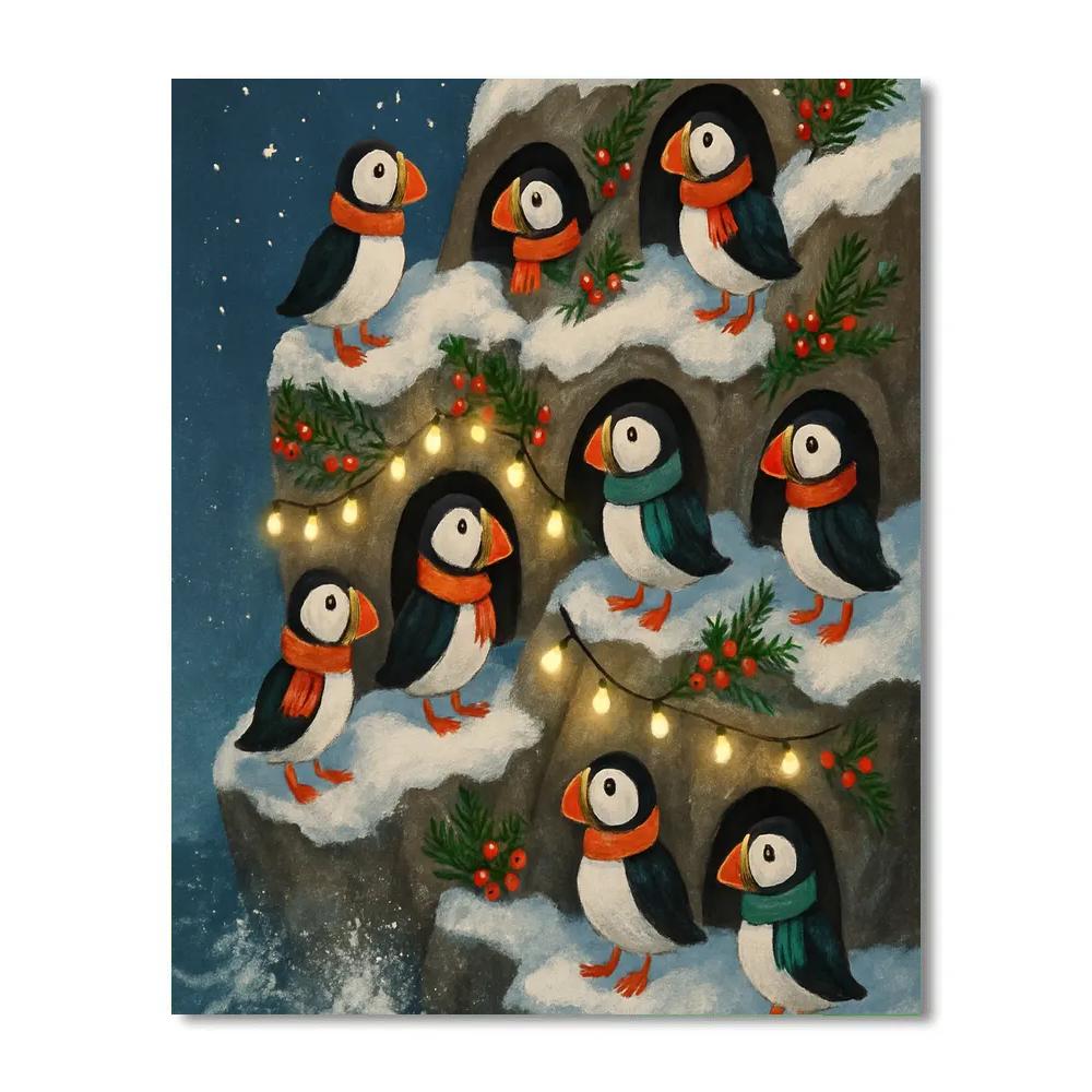 Arctic Puffin Christmas Cliffside Paint by numbers kits