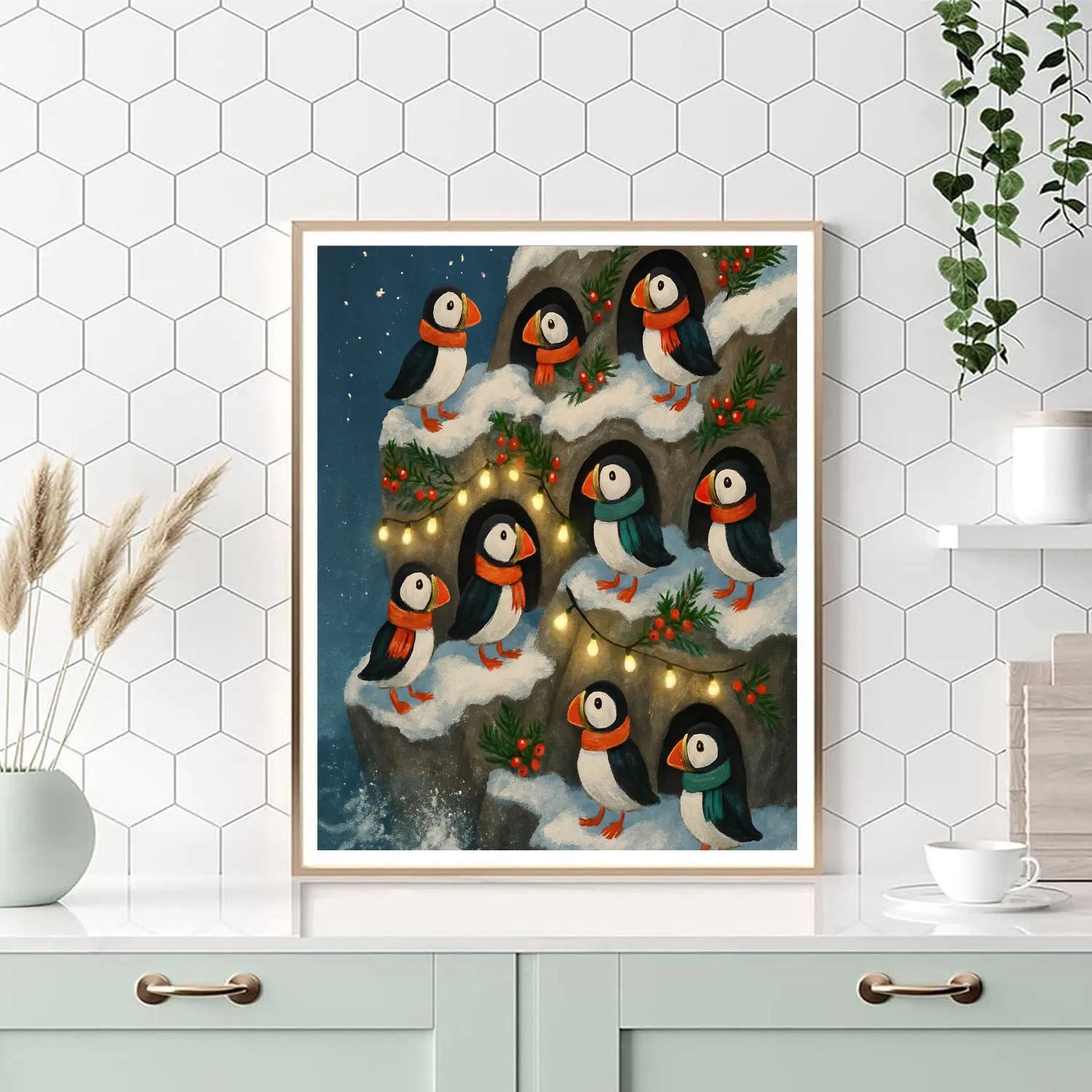 Arctic Puffin Christmas Cliffside Paint by numbers kits