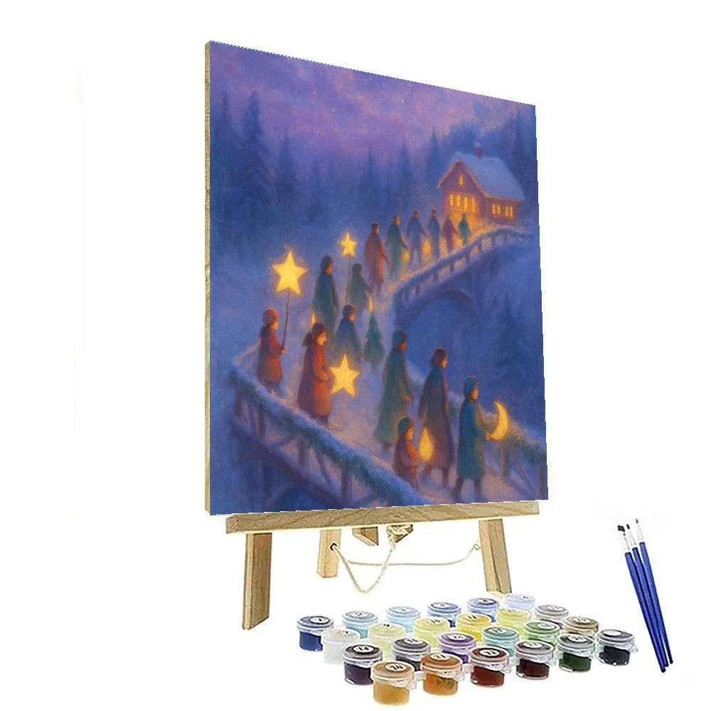 Winter Lantern Parade On Forest Bridge paint by numbers