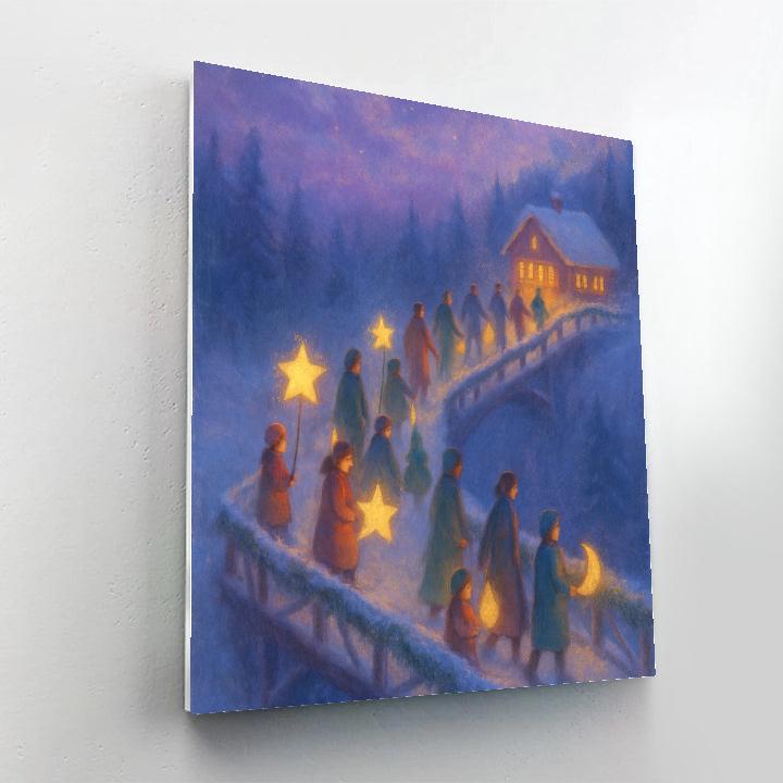 Winter Lantern Parade On Forest Bridge paint by numbers