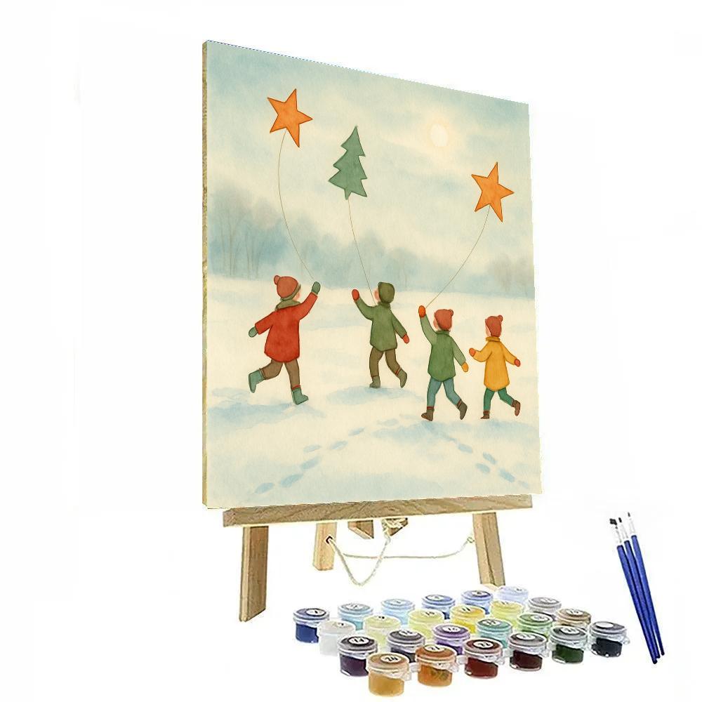 Christmas Kite Flying Over Frozen Fields Painting by numbers kit