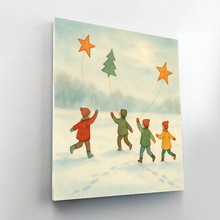 Christmas Kite Flying Over Frozen Fields Painting by numbers kit