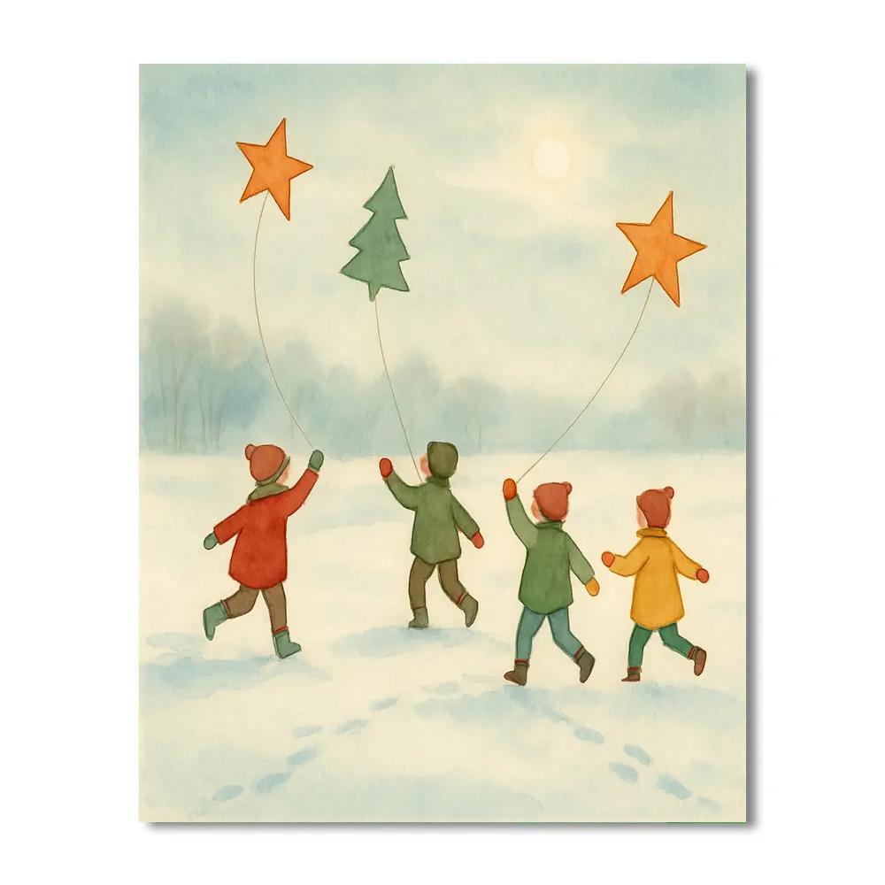 Christmas Kite Flying Over Frozen Fields Painting by numbers kit