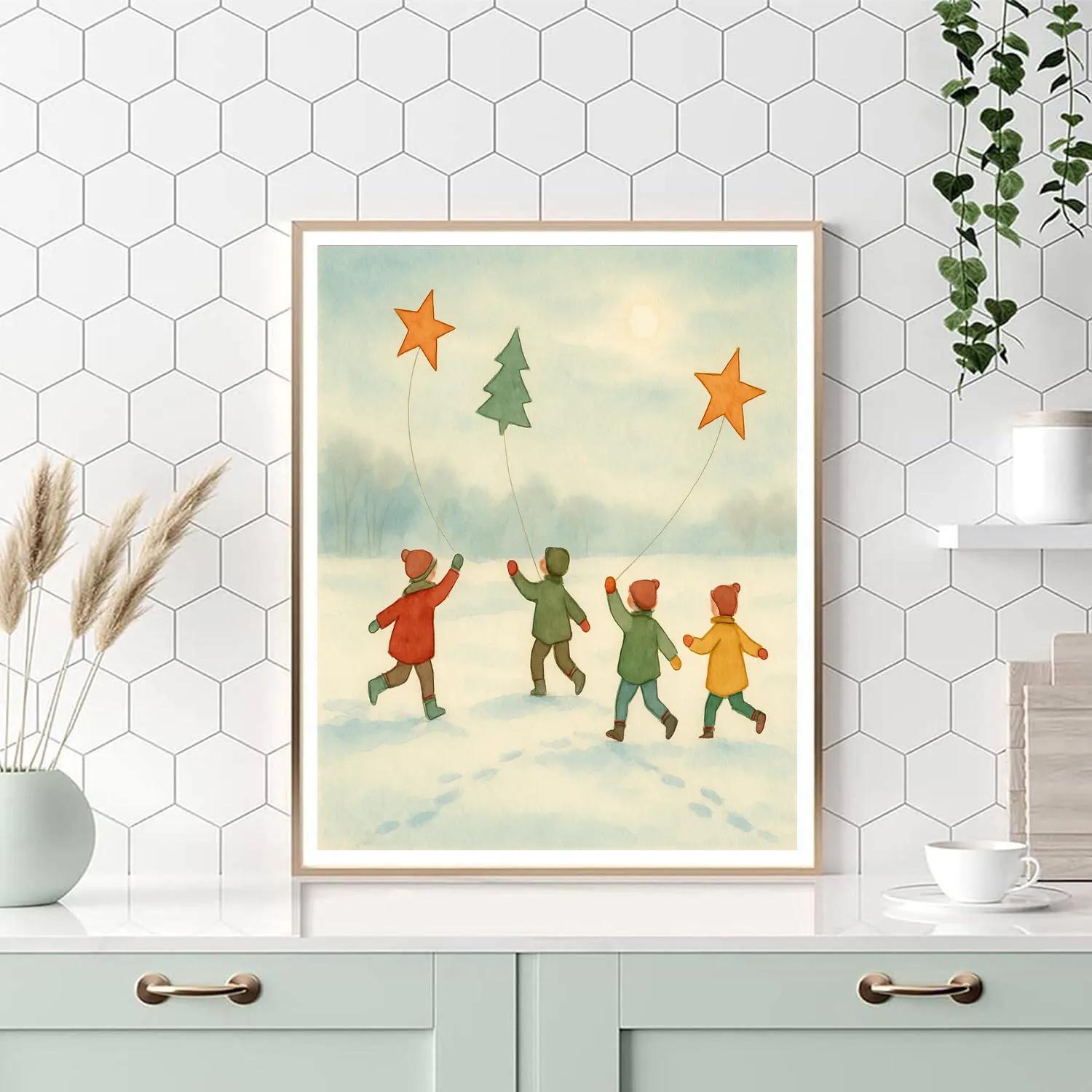 Christmas Kite Flying Over Frozen Fields Painting by numbers kit