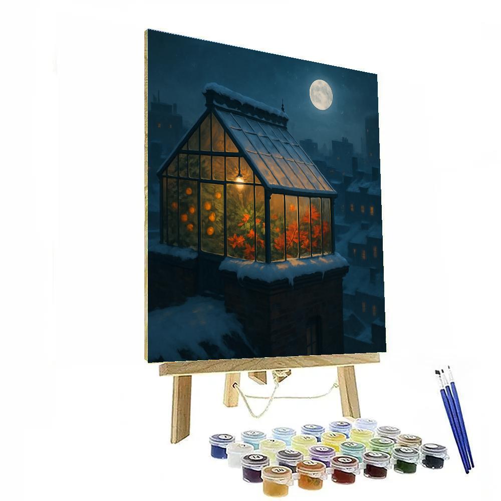 Christmas Moon Over Rooftop Greenhouse Paint by numbers kits